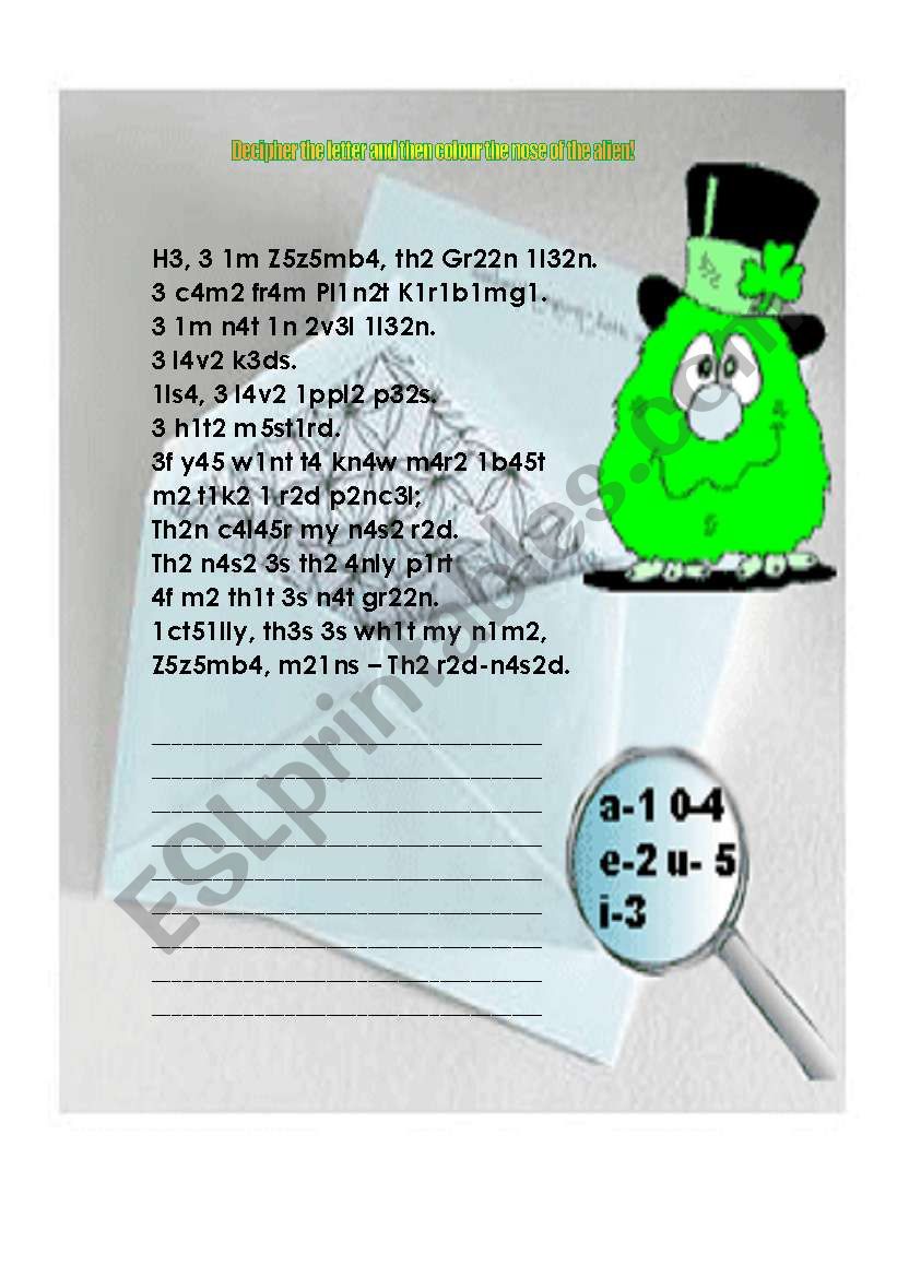 Alien Letter to Kids worksheet