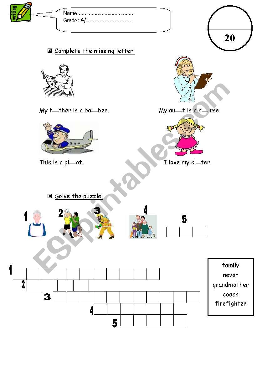 writing exam for grade 4 worksheet