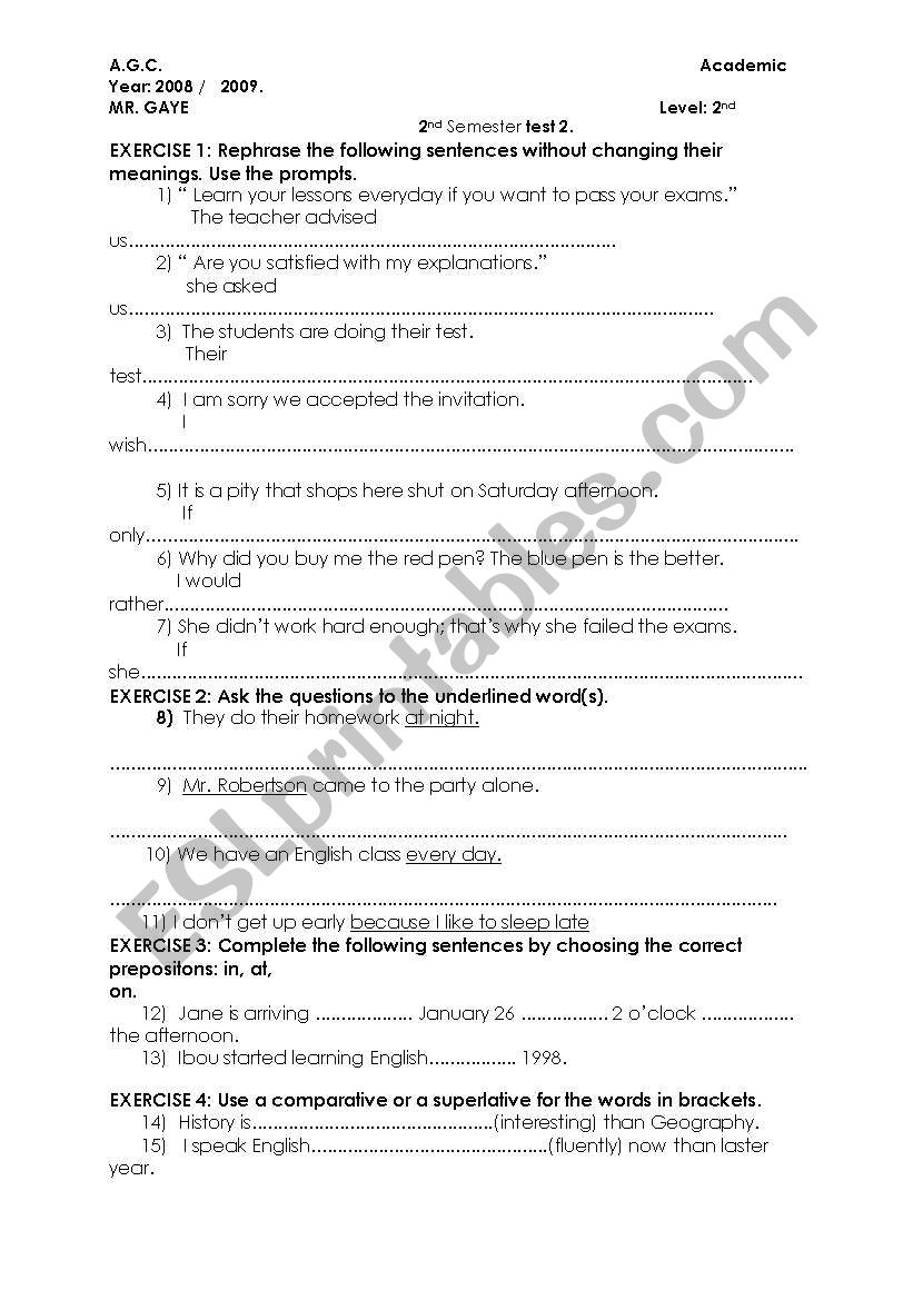 readng comprehension test worksheet