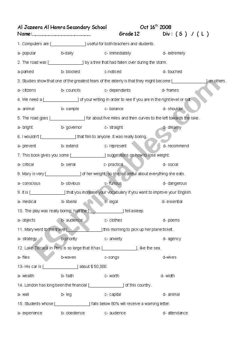 SAT common 3000 words worksheet