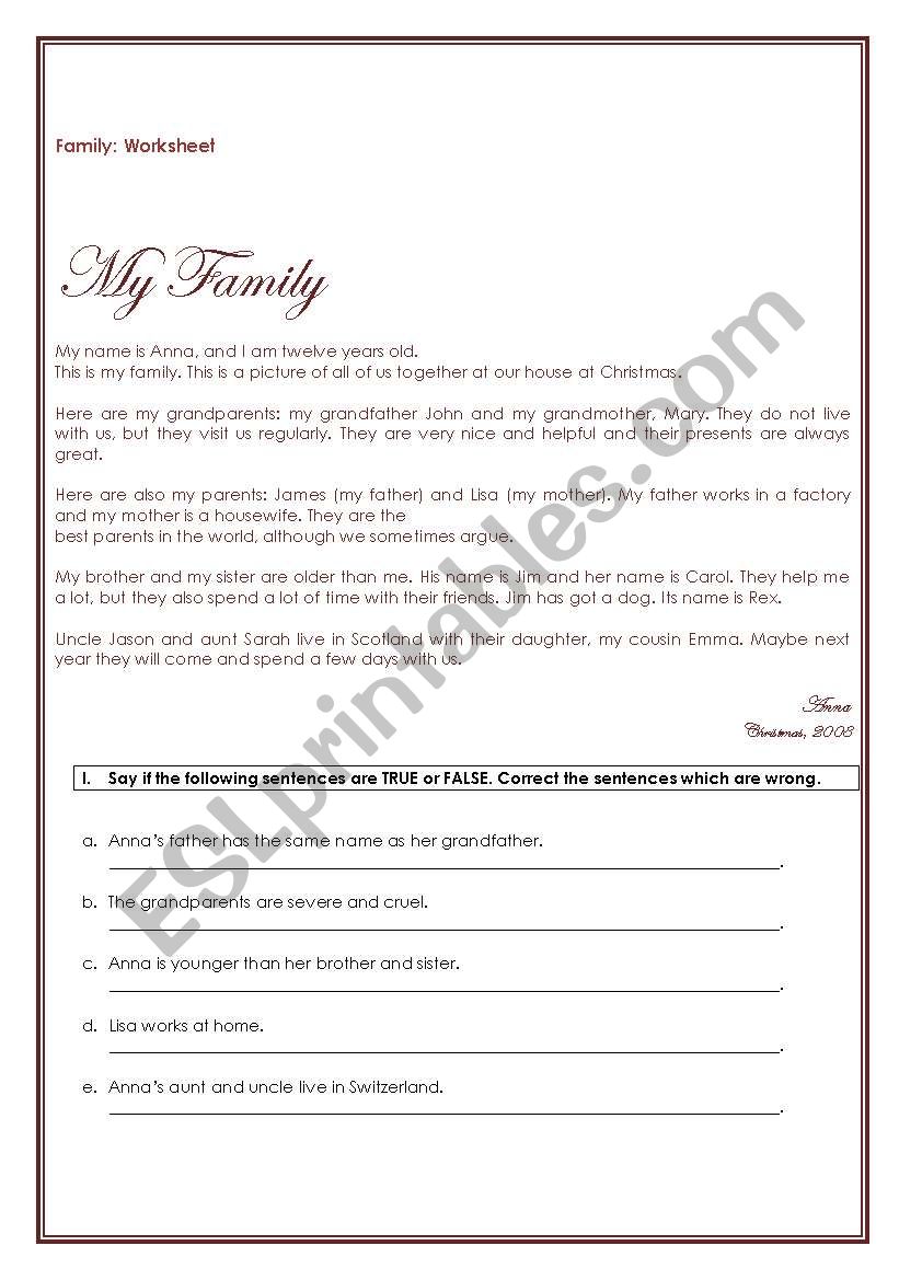 Family worksheet