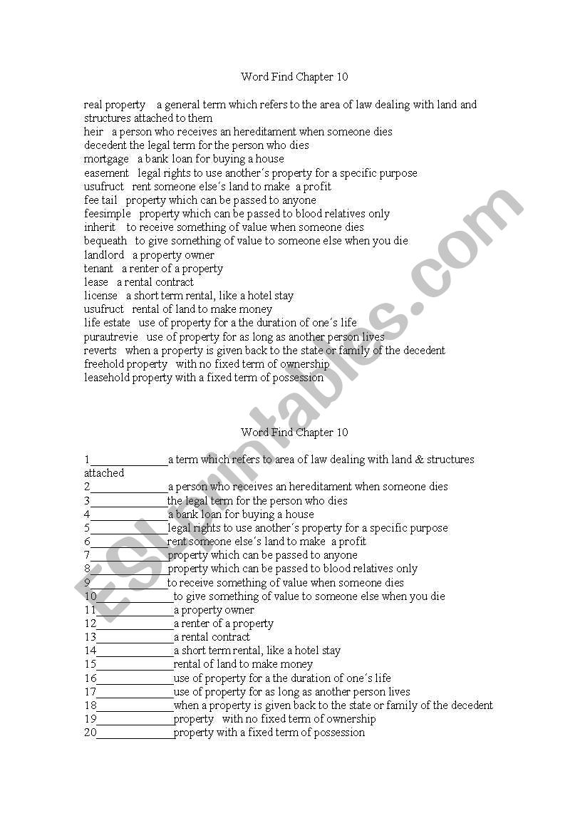 Real Estate worksheet