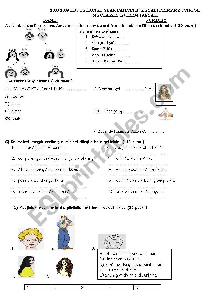 exam for 6th classes in Turkey