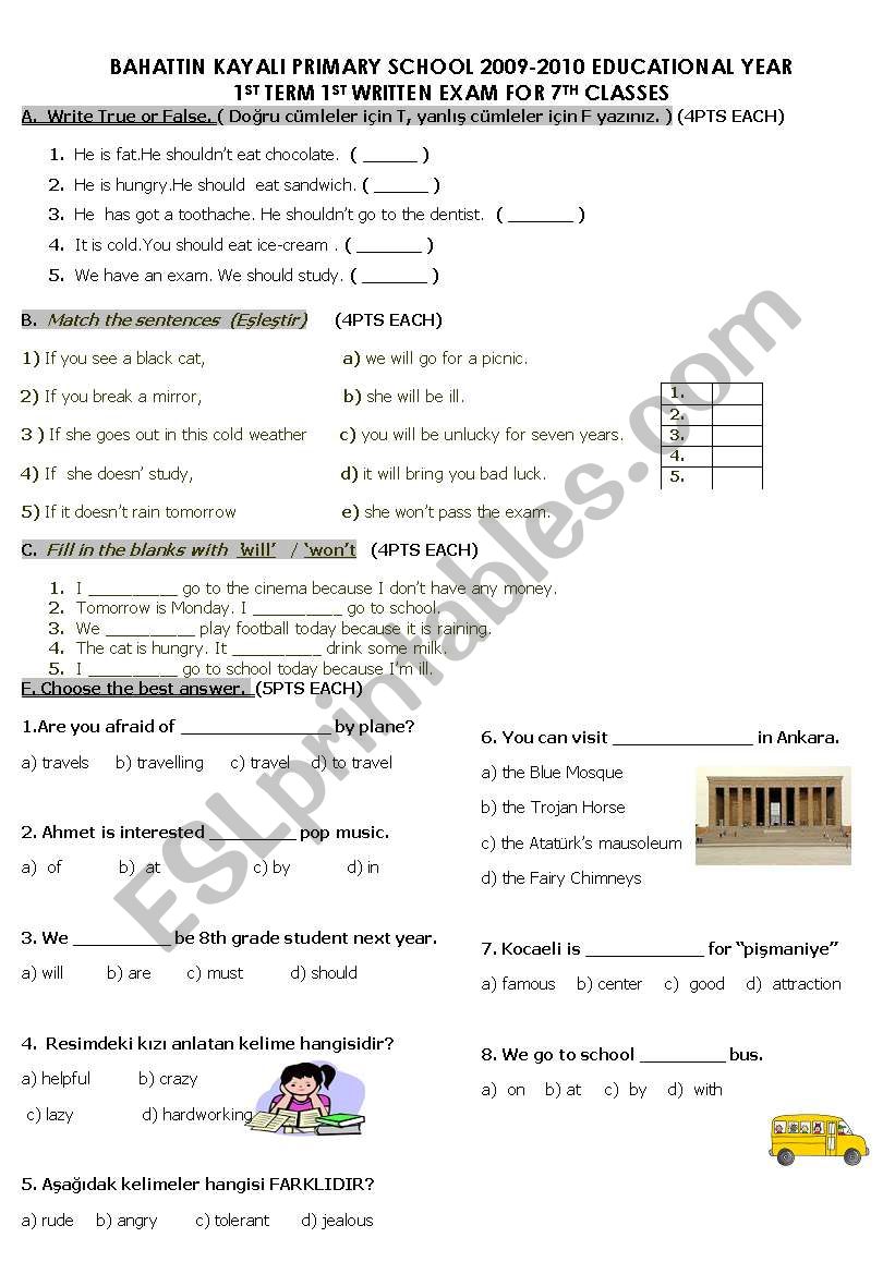 exam for 7th classes in Turkey