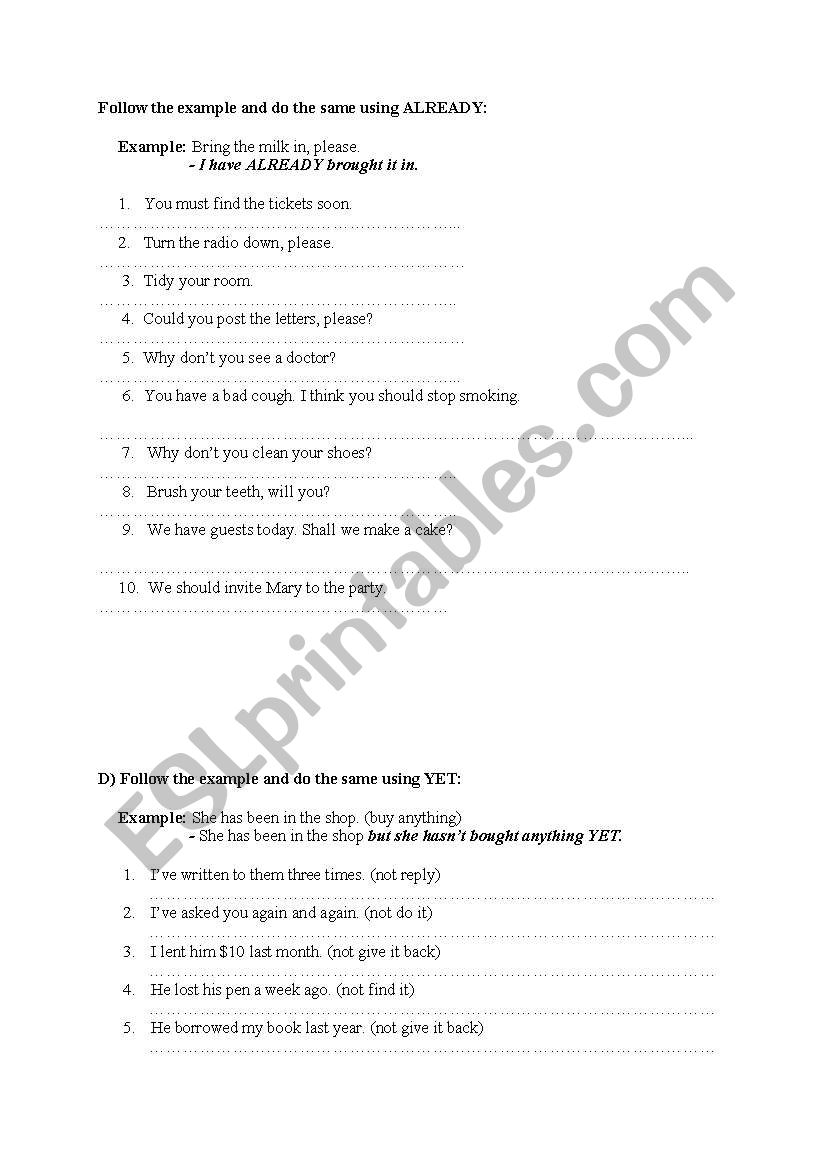 already-yet worksheet