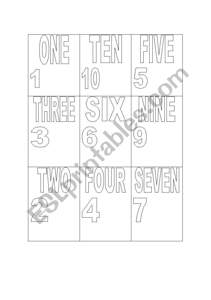 Bingo Numbers worksheet