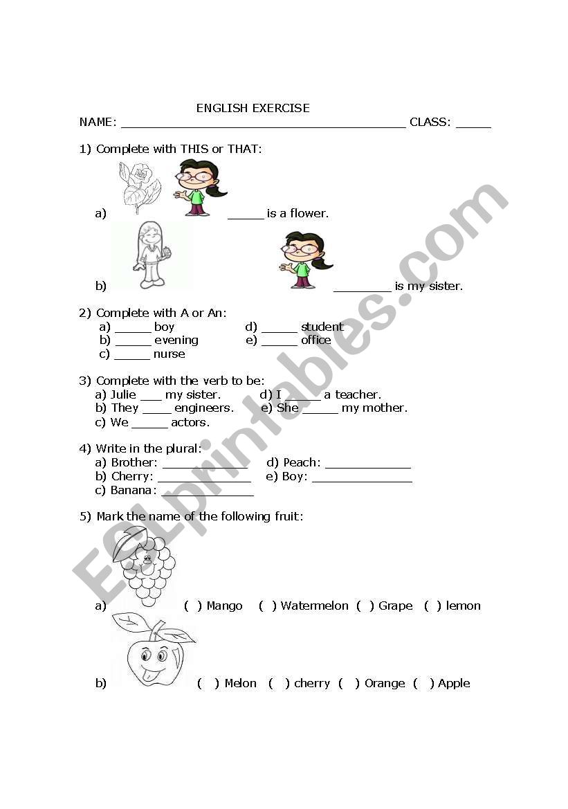 English exercises worksheet