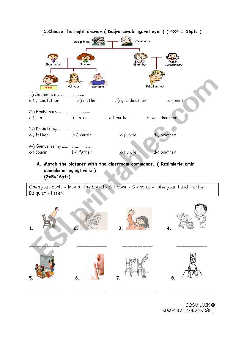 First Exam For Turkish 4th Grades-Second page