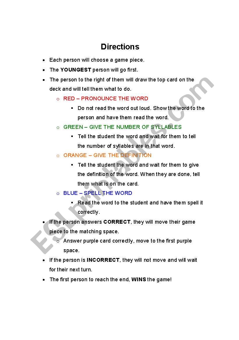 Spelling Speedway Game worksheet