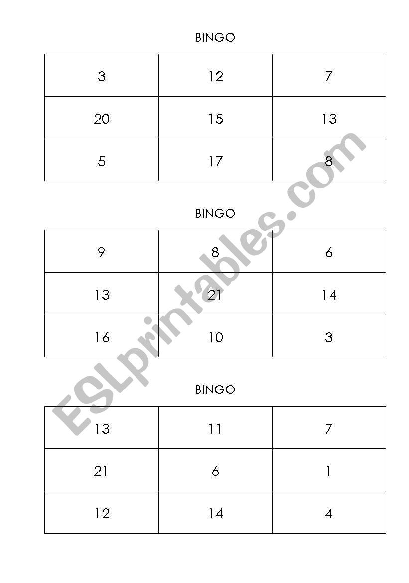 Bingo (Numbers) worksheet