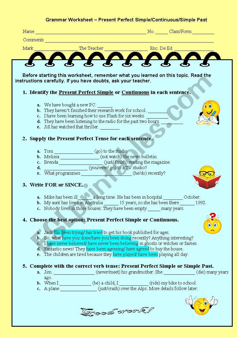 PRESENT PERFECT/ PRESENT PERFECT CONTINUOUS/ SIMPLE PAST - Reuploaded