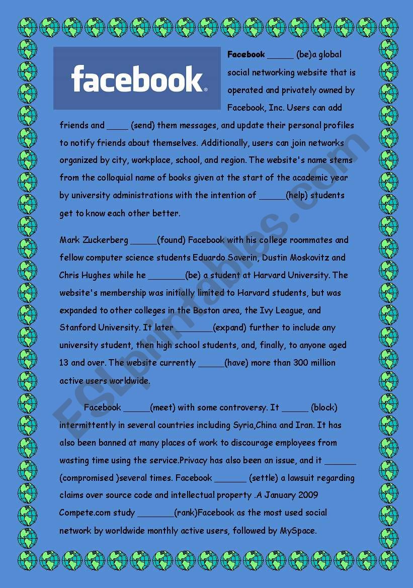 Facebook history worksheet