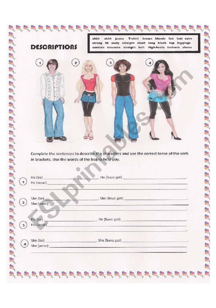 PHYSICAL DESCRIPTIONS worksheet