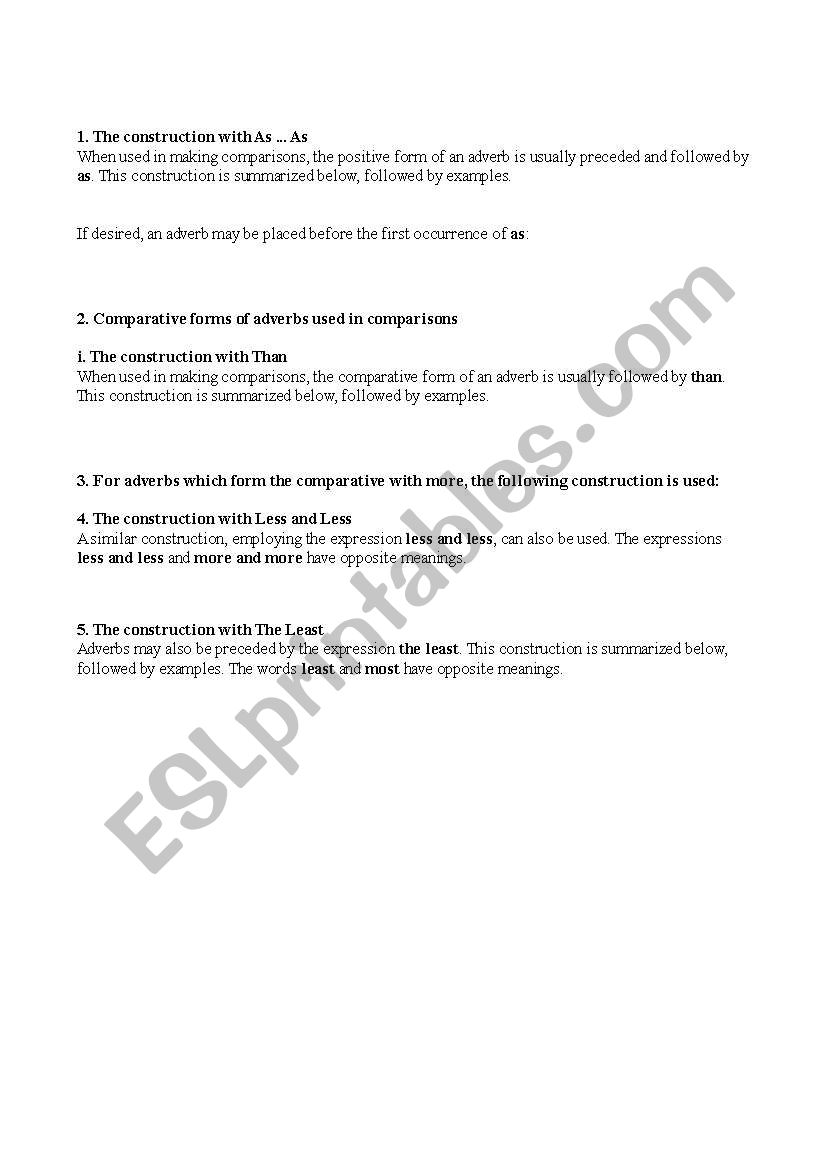 Comparative forms of adverbs used in comparisons + exercises