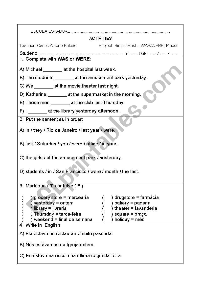 Simple Past - Verb to be worksheet