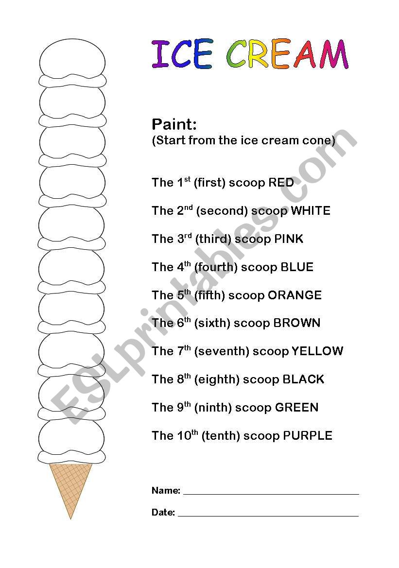 Ice cream worksheet