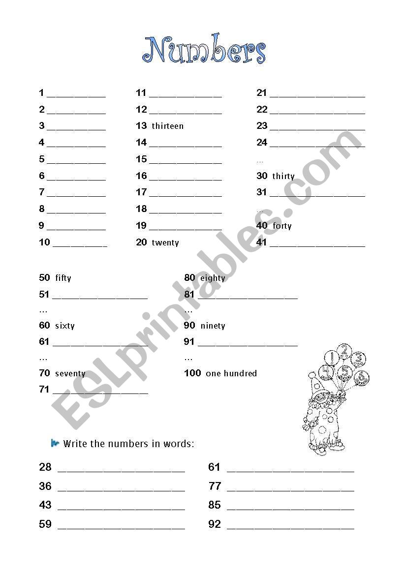 Numbers worksheet