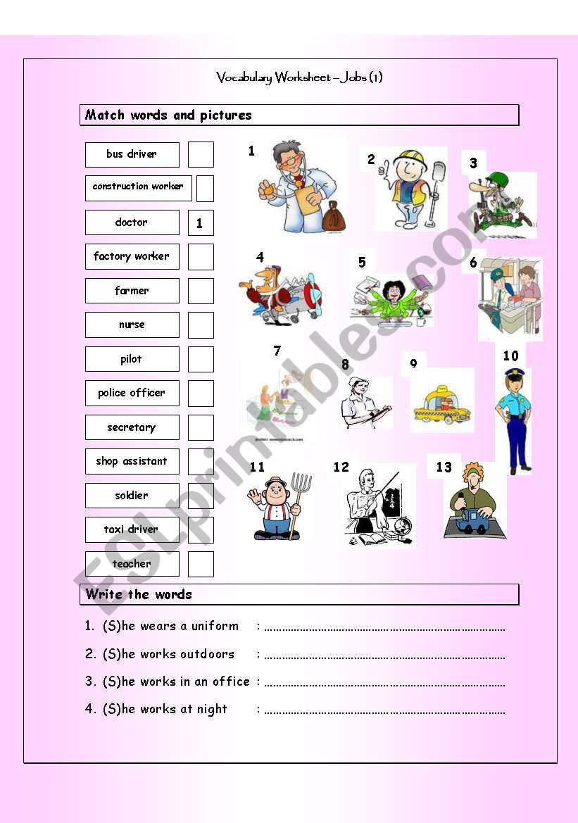 Vocabulary Matching Worksheet - JOBS (1)