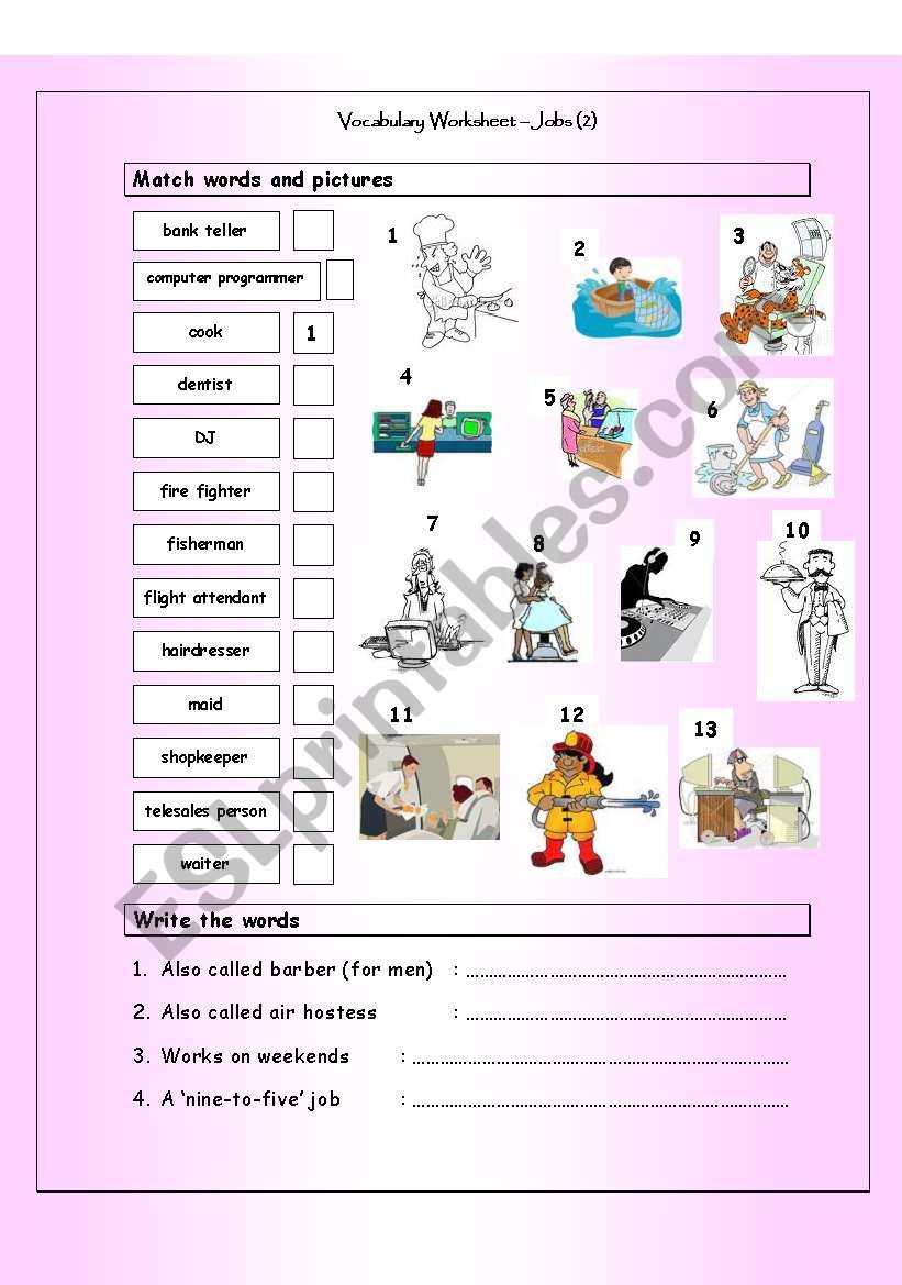 Vocabulary Matching Worksheet - JOBS (2)