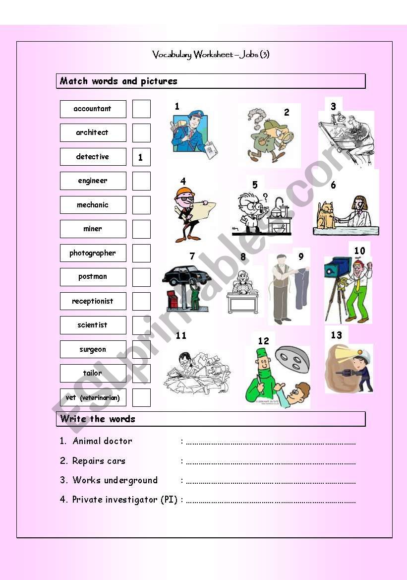 Vocabulary Matching Worksheet - JOBS (3)