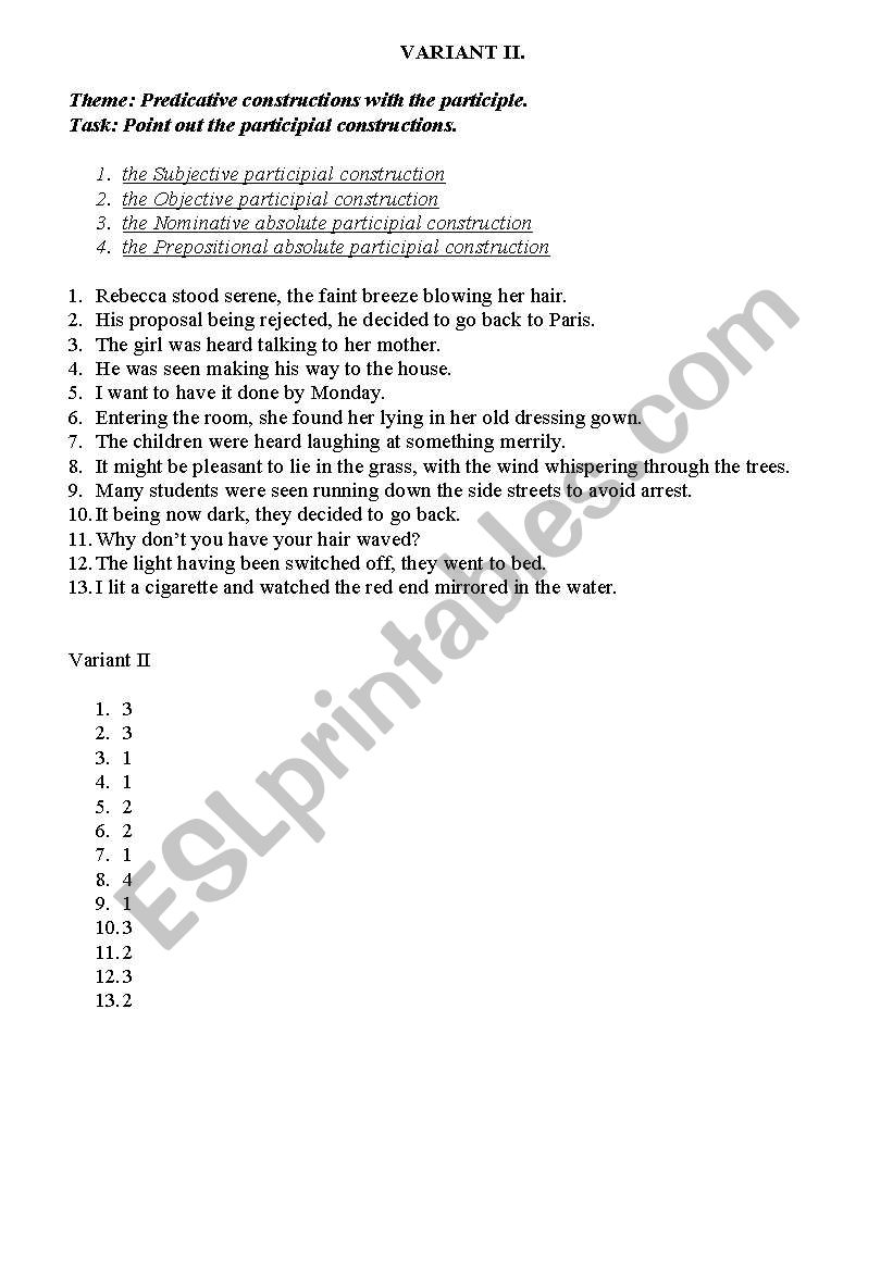 Participle worksheet