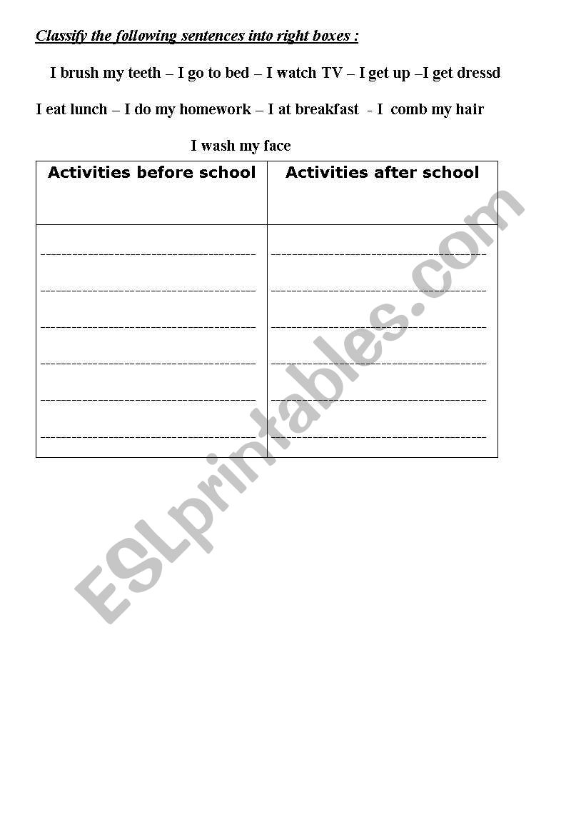 before and after worksheet