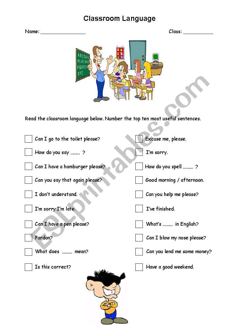 Classroom Language worksheet