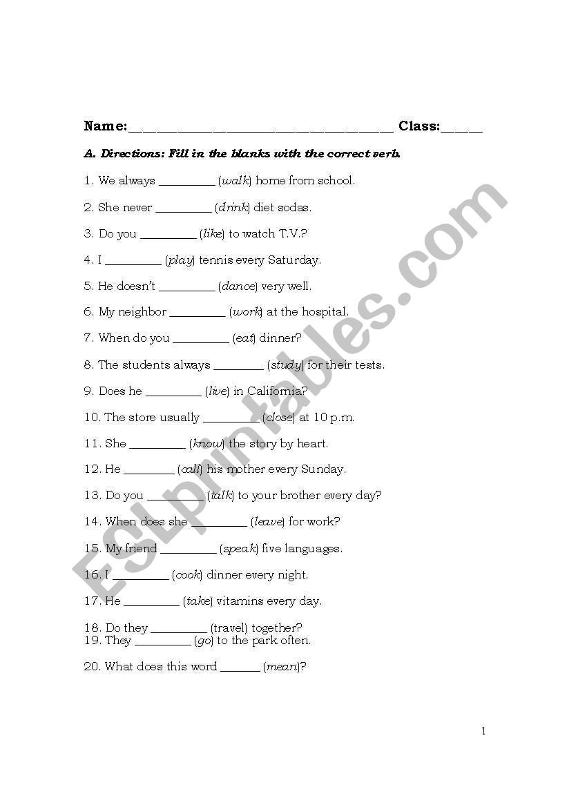 present simple worksheet