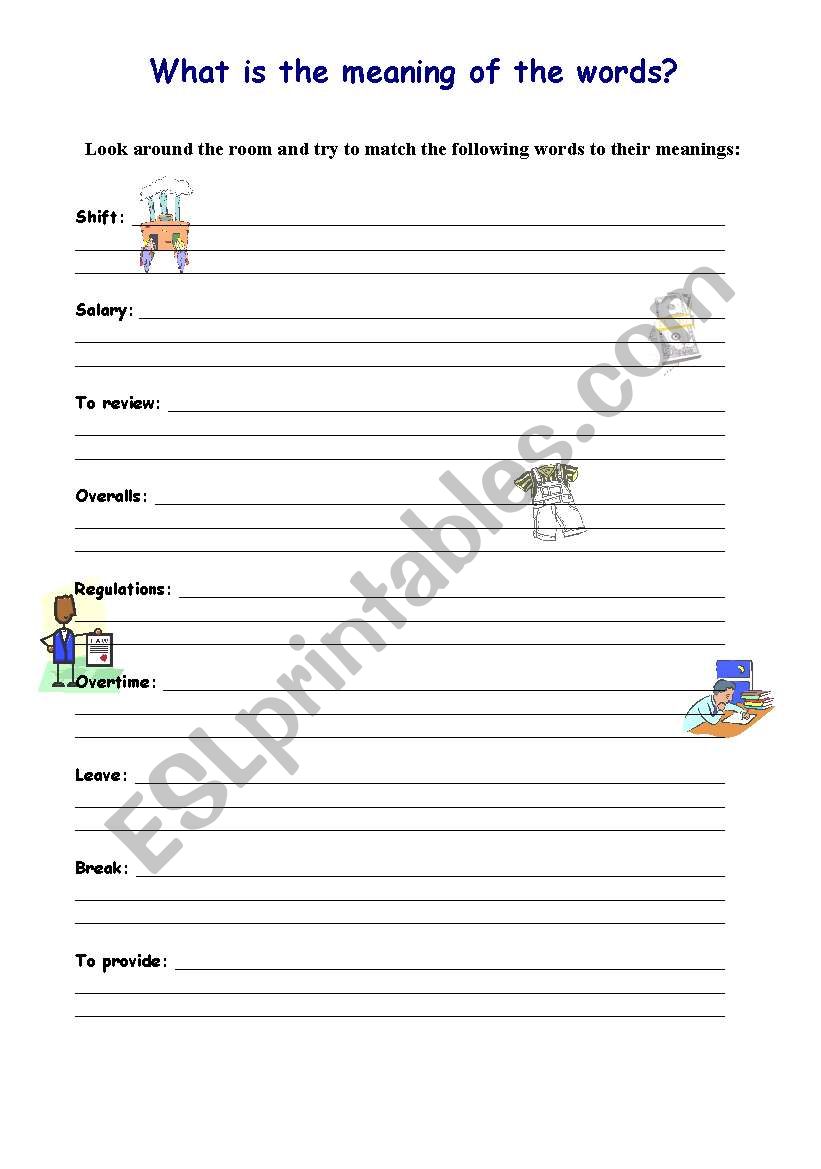 Match the meaning to the descriptions business english