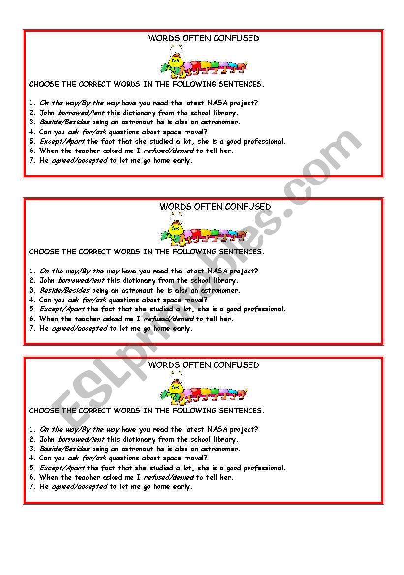 Words often confused worksheet