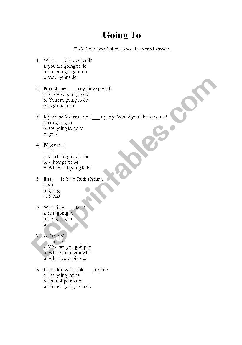 going to- worksheet worksheet