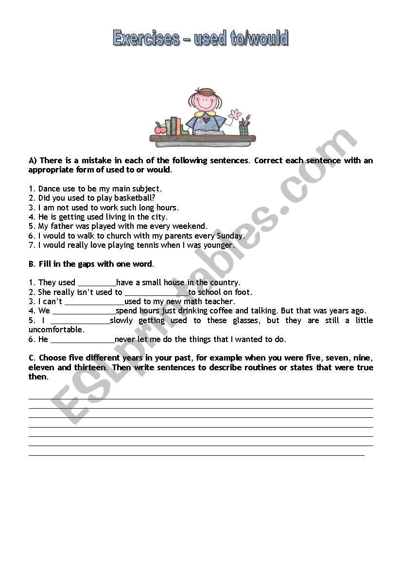 Used to and  Would worksheet