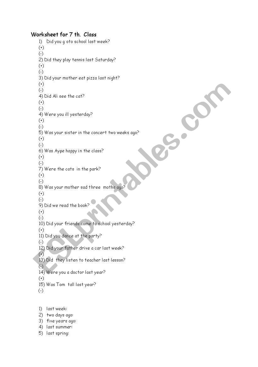 revision of past tense worksheet