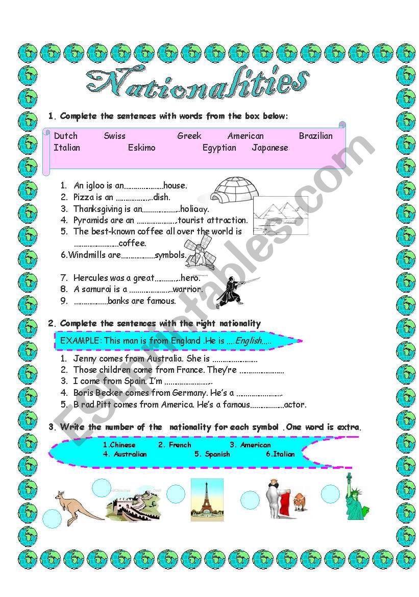 Nationalities worksheet