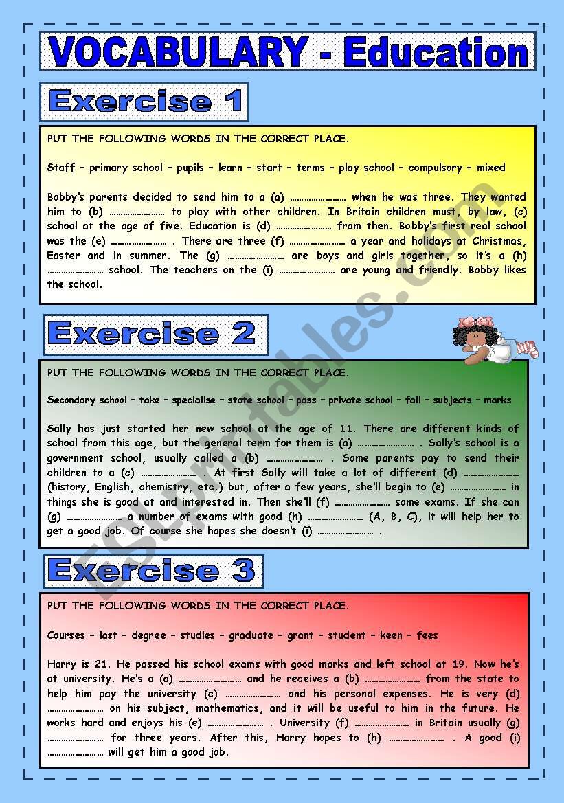 Education Vocabulary Worksheet