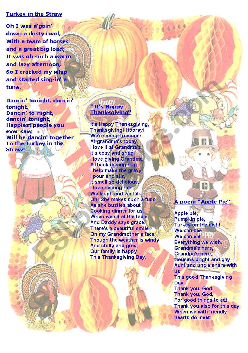 Poems for Thanksgiving worksheet