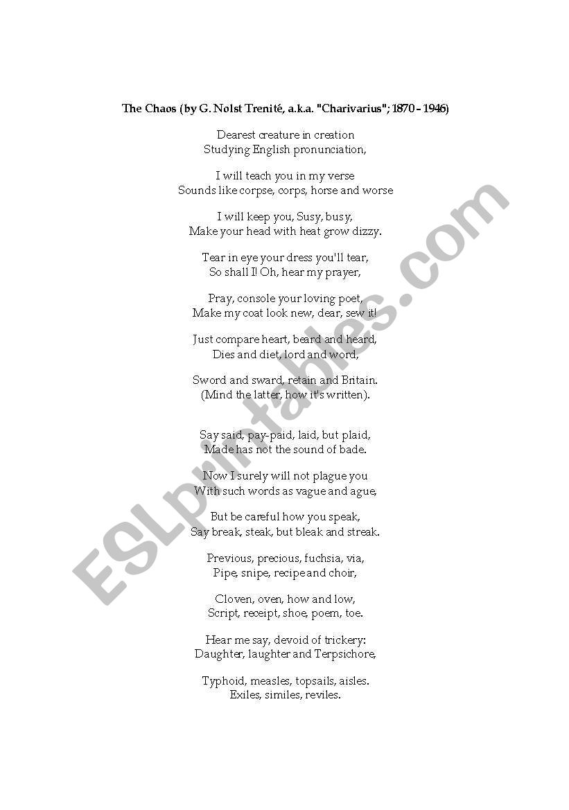 The Chaos worksheet