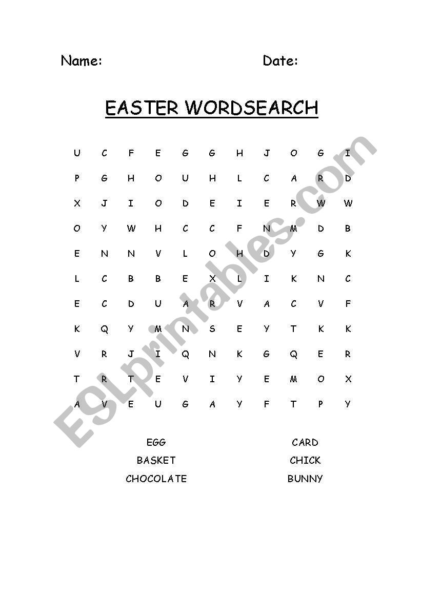 Easter wordsearch worksheet