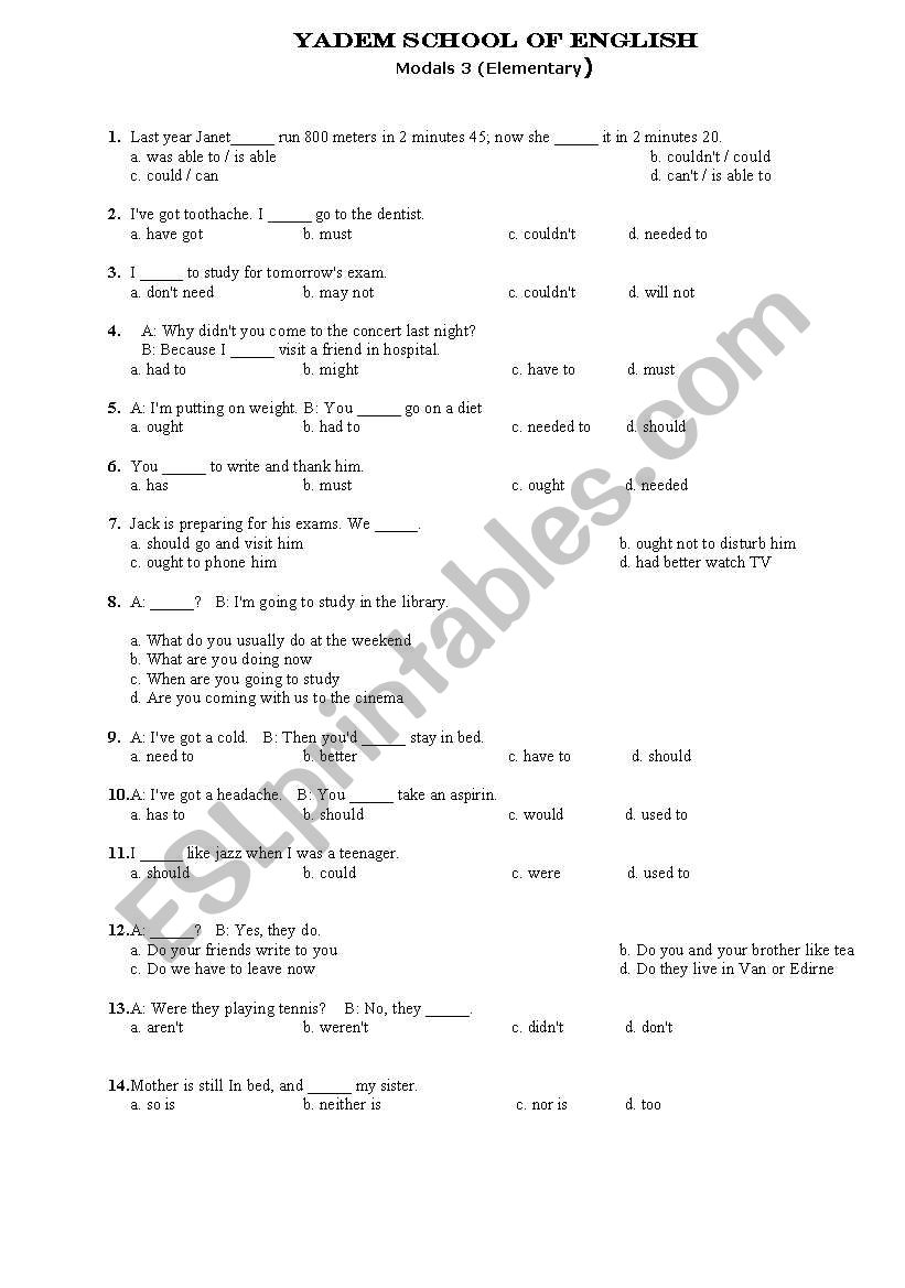 models worksheet