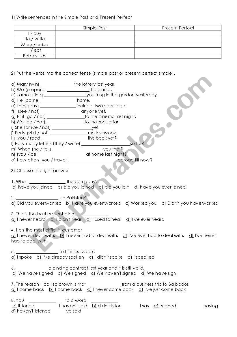 Present Perfect x Simple Past worksheet