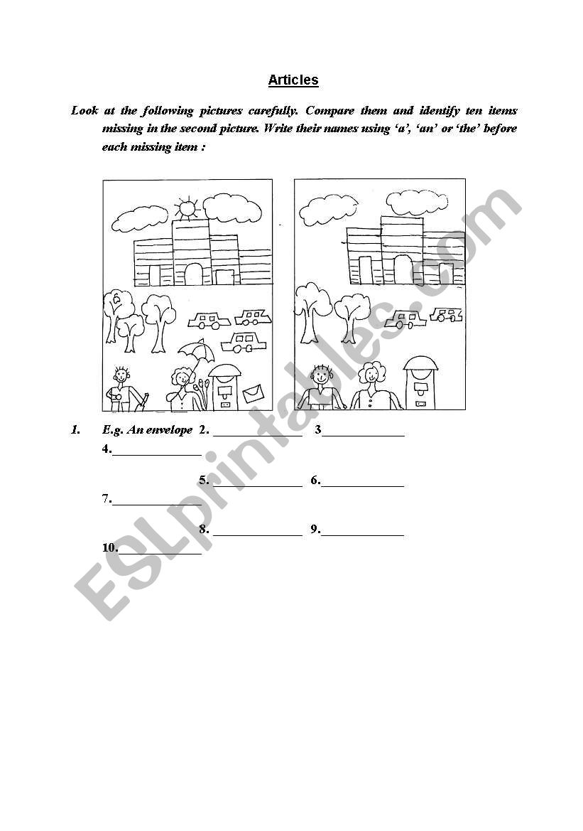 Articles worksheet