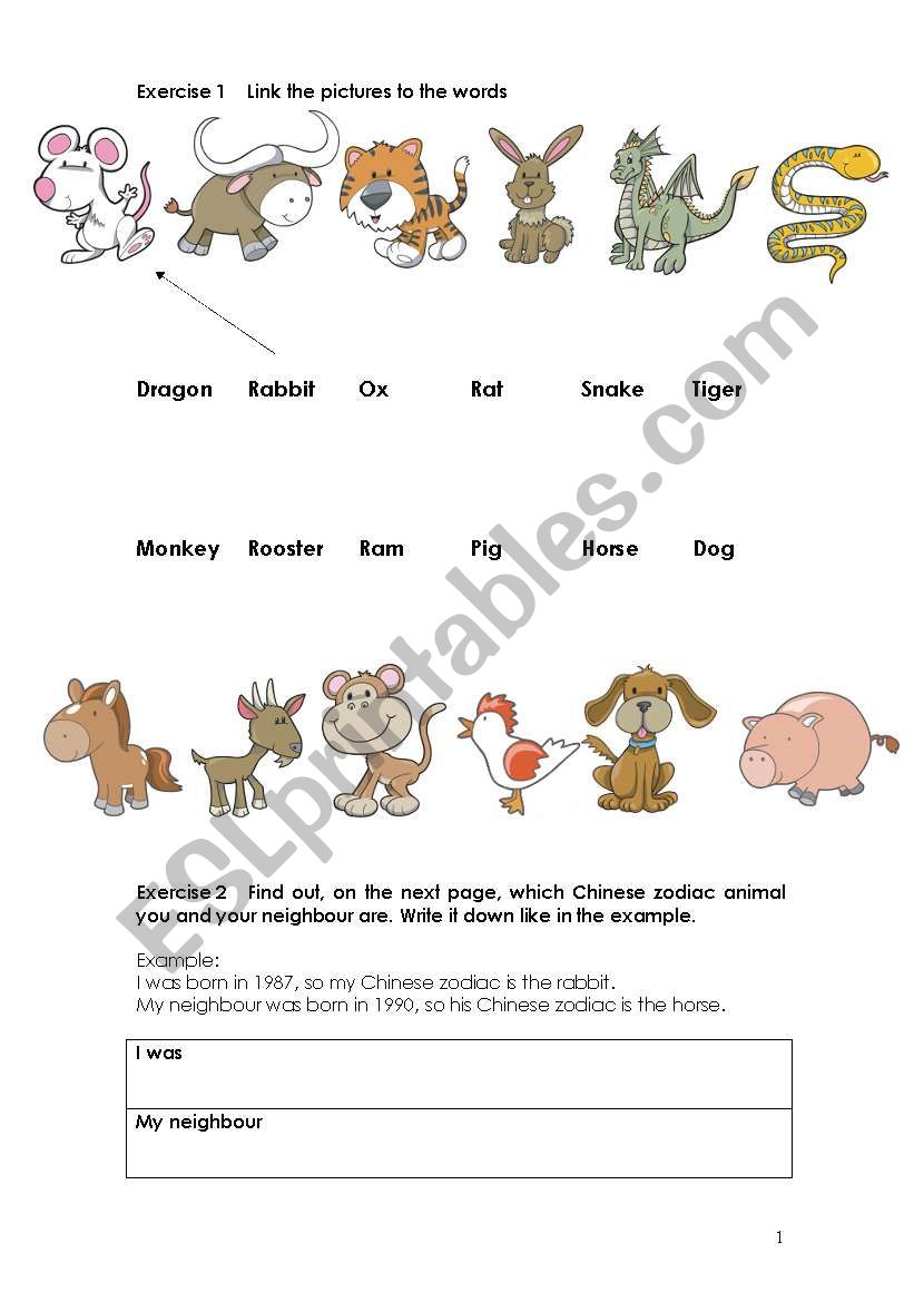 Chinese Zodiac - Animals and Adjectives 