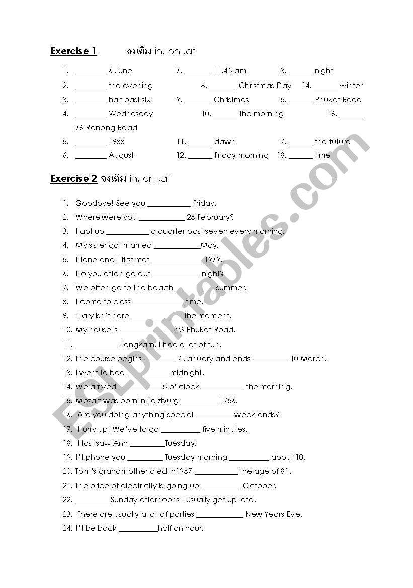 Preposition of time (in, on, at)