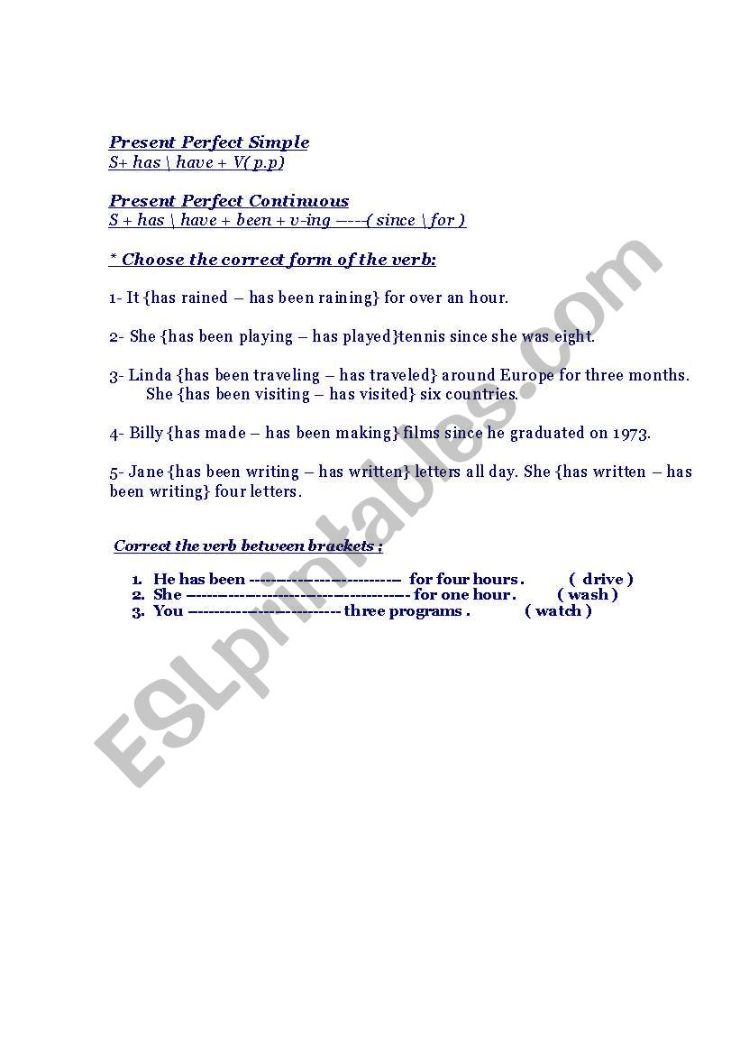 present perfect  worksheet