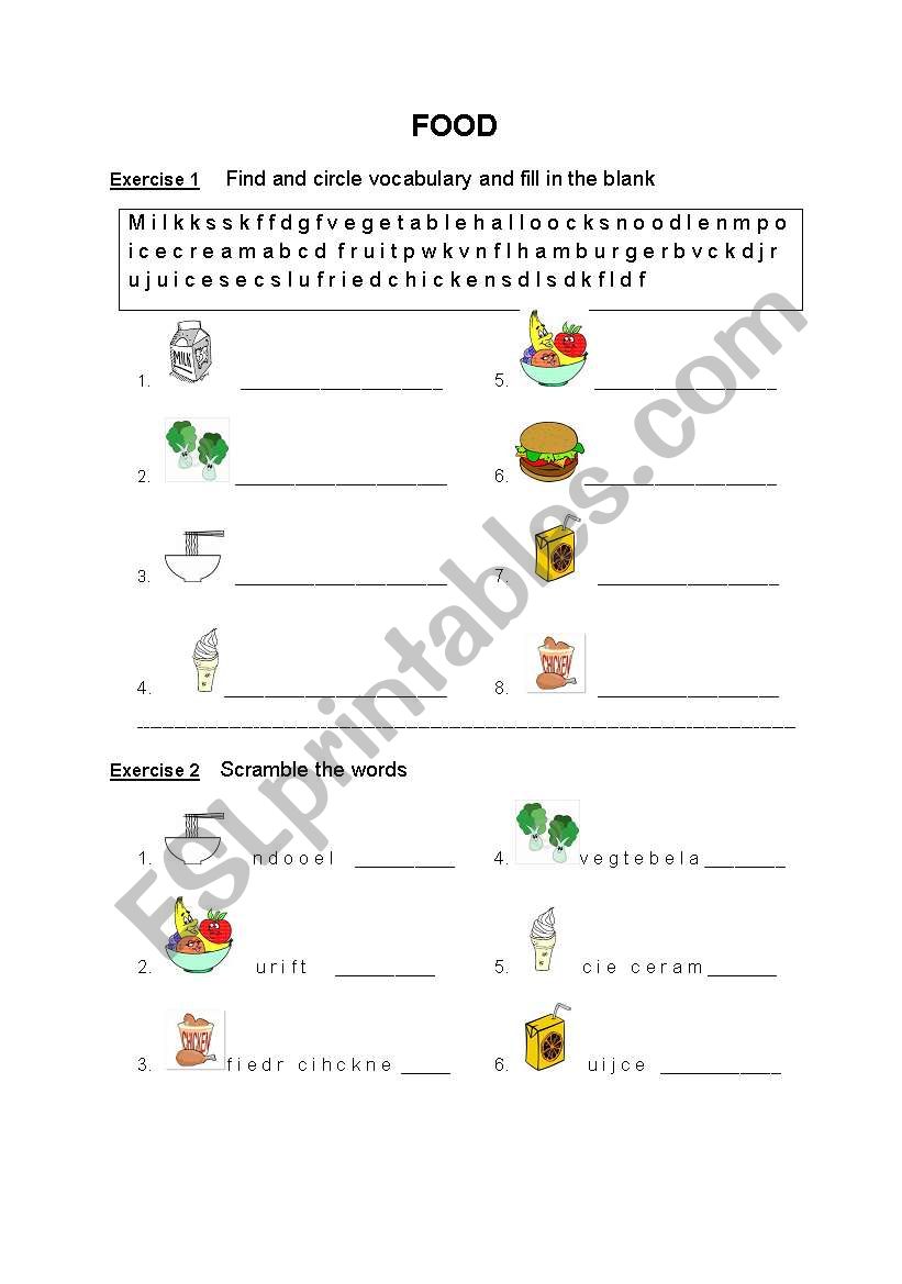 Food vocabulary worksheet