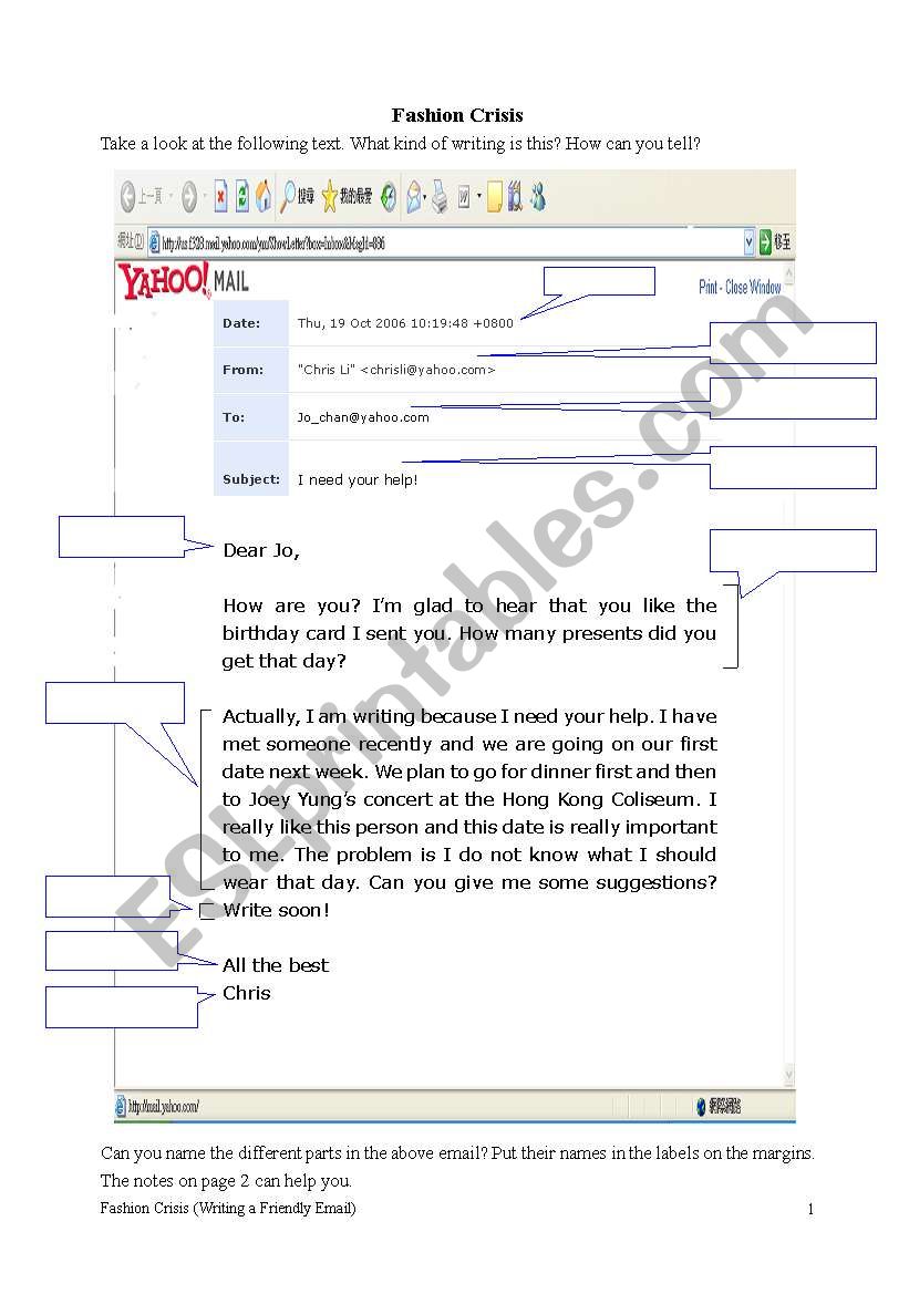Format of e-mail writing worksheet