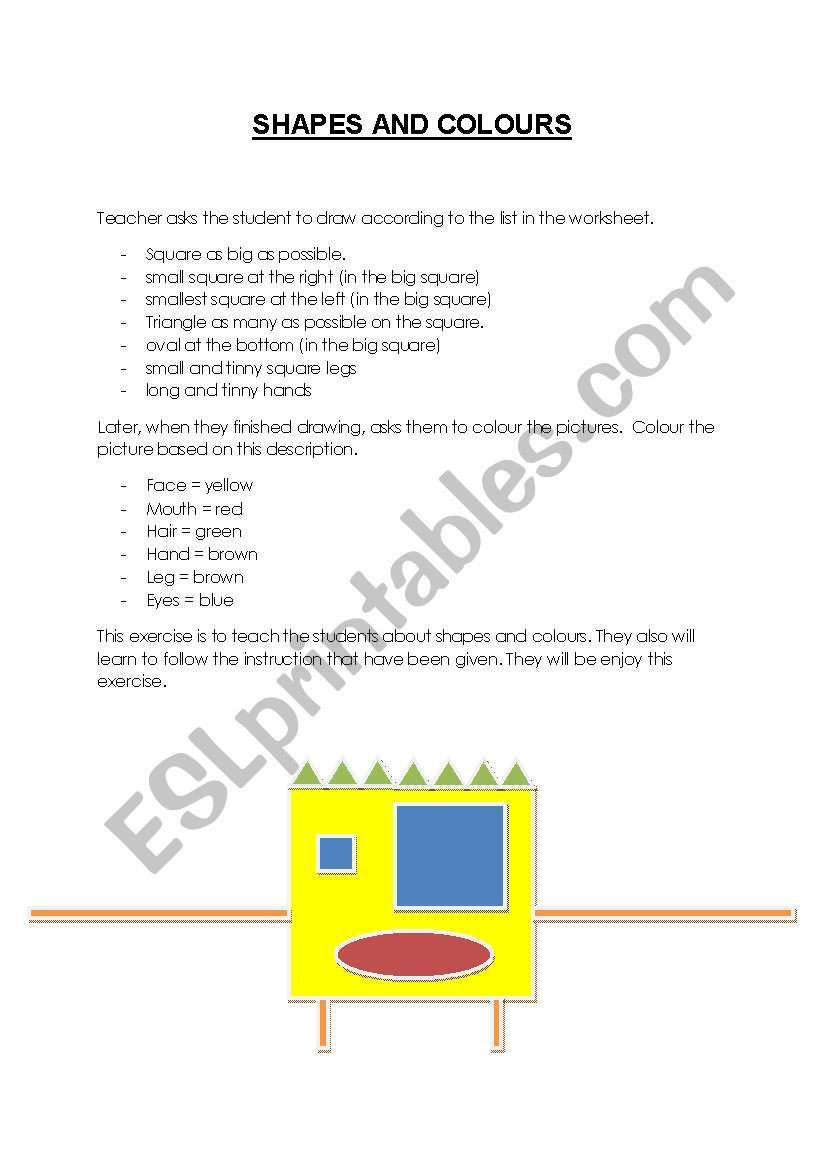 SHAPES AND COLOURS worksheet