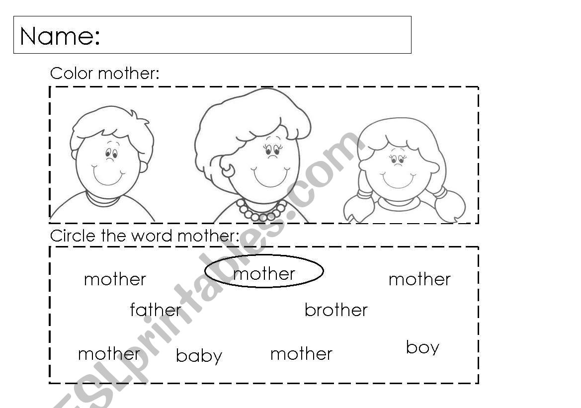 family, mother worksheet