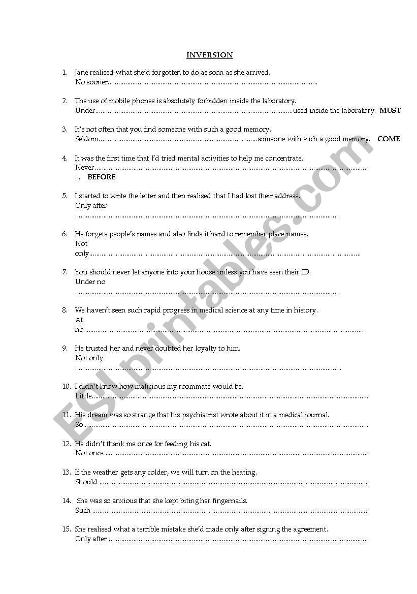 INVERSION CAE, CPE worksheet