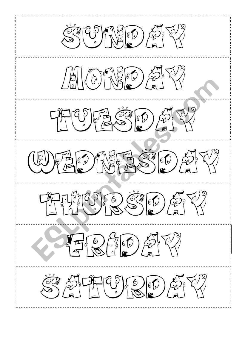Days of the weeks cards worksheet